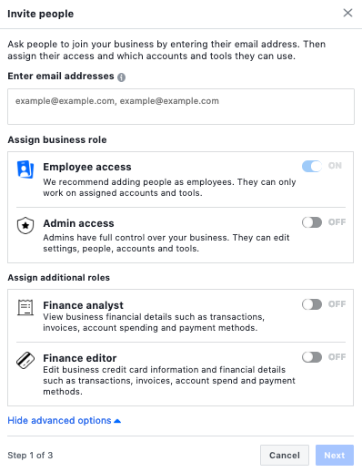 inviting team members to facebook business manager