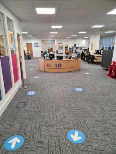 A one-way system has been introduced, with floor markings to support social distancing 